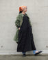 Linen Gather Dress / White・Black